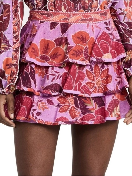 FARM Rio Dresses & Skirts - Farm Rio Floral Tiered Ruffle Mini Skirt Pink & Red Print